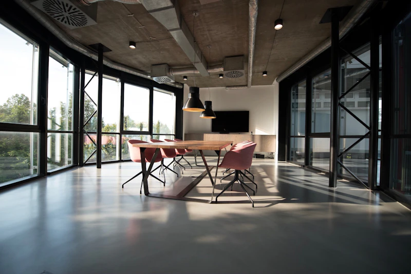 Lounge interior with layered lighting